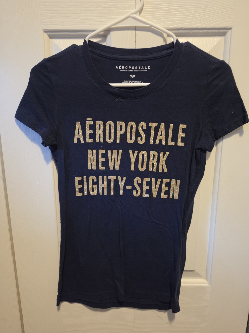 Aeropostale Navy Tee with Gold Glitter Logo